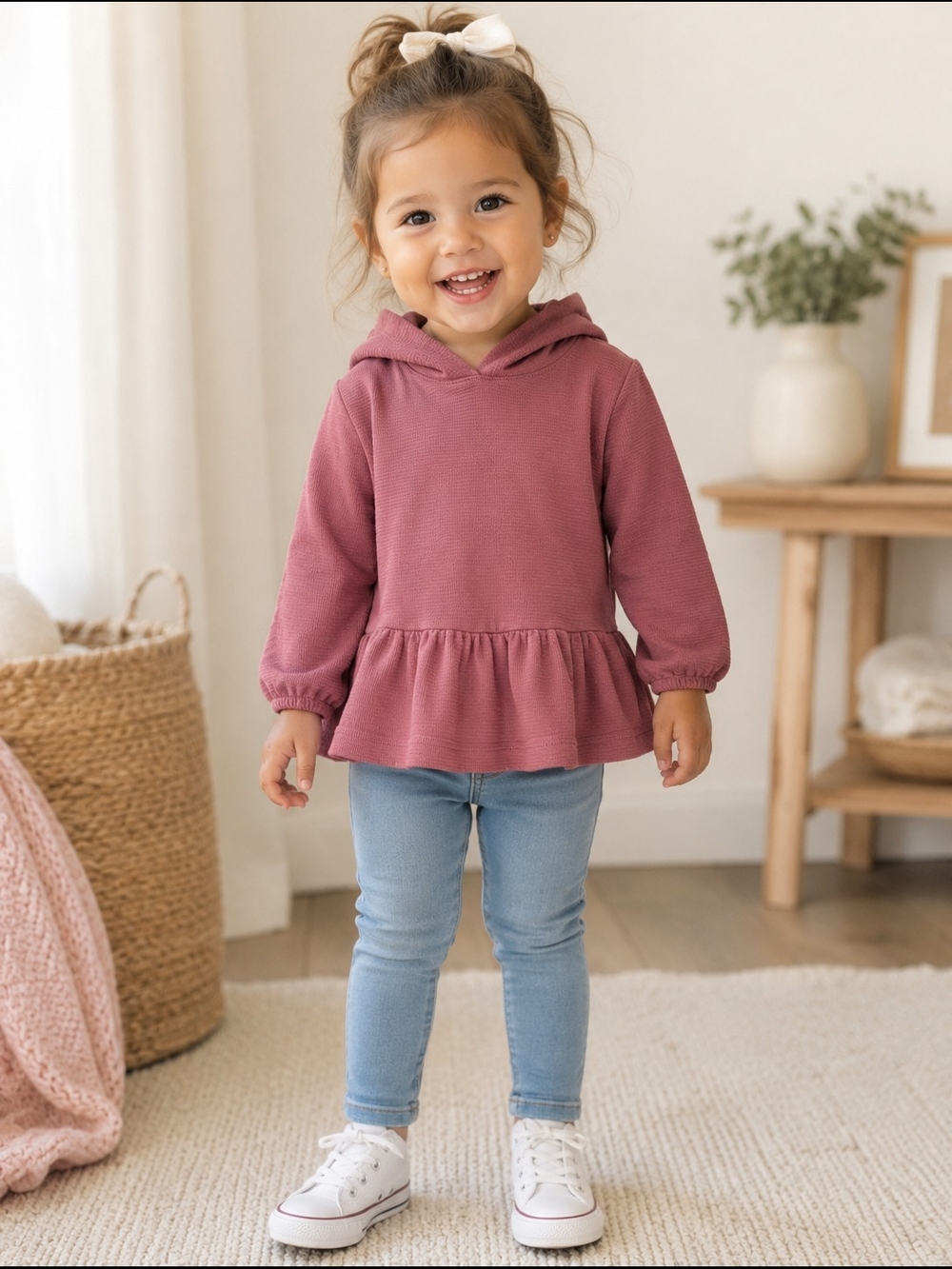 Carter's 3T Dusty Rose Hooded Peplum Top | Cozy Cotton Blend